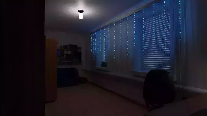 bedroom room with lights and desk