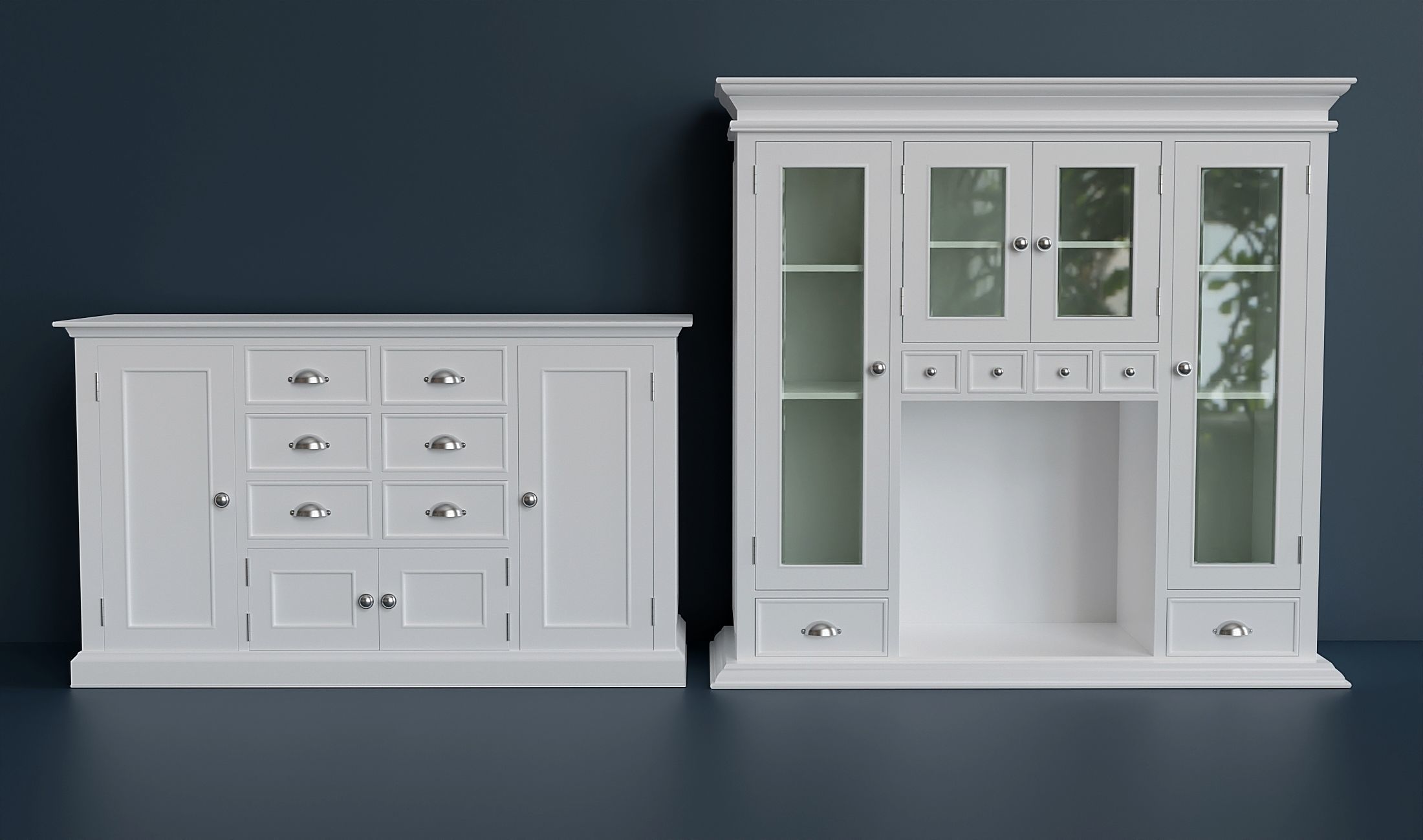 White wooden kitchen cabinet 3D model_1