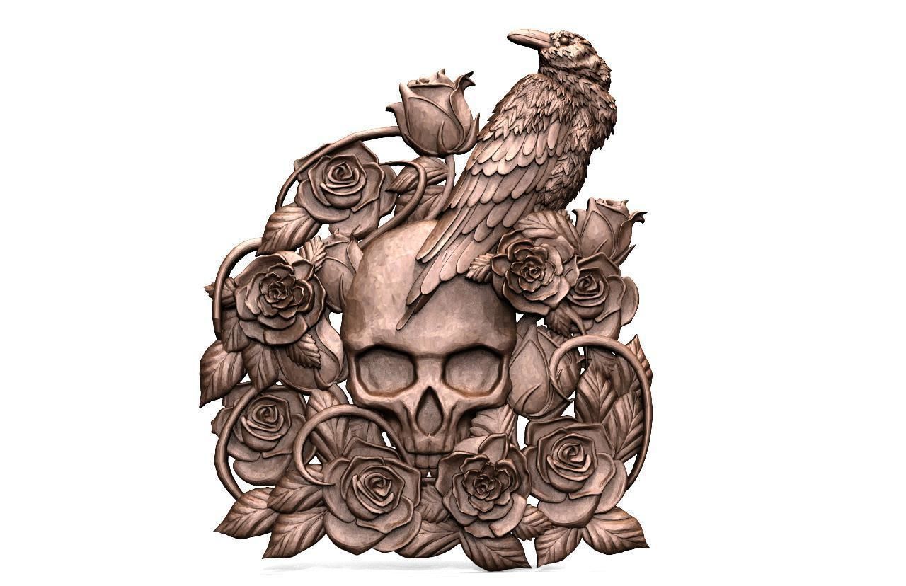 Crow and Skull CNC 3D print model_1