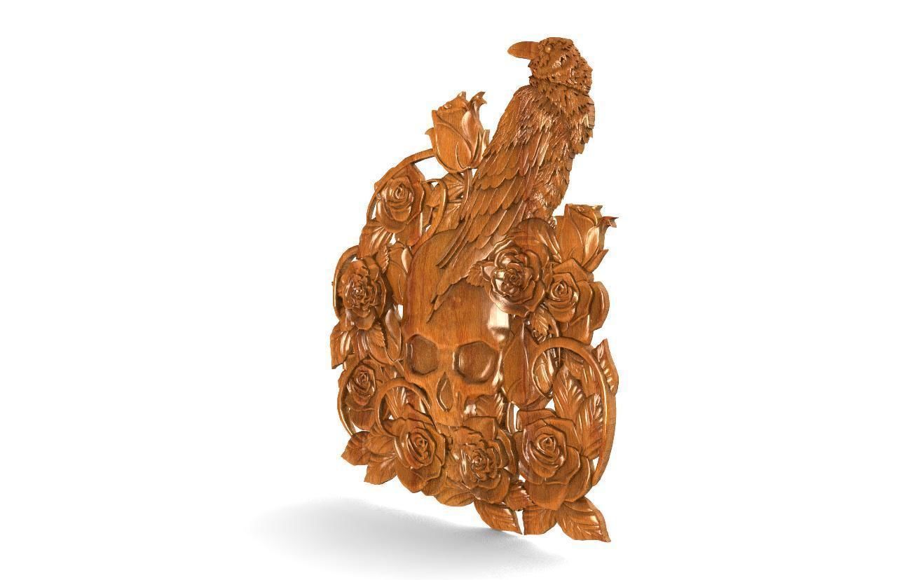 Crow and Skull CNC 3D print model_6