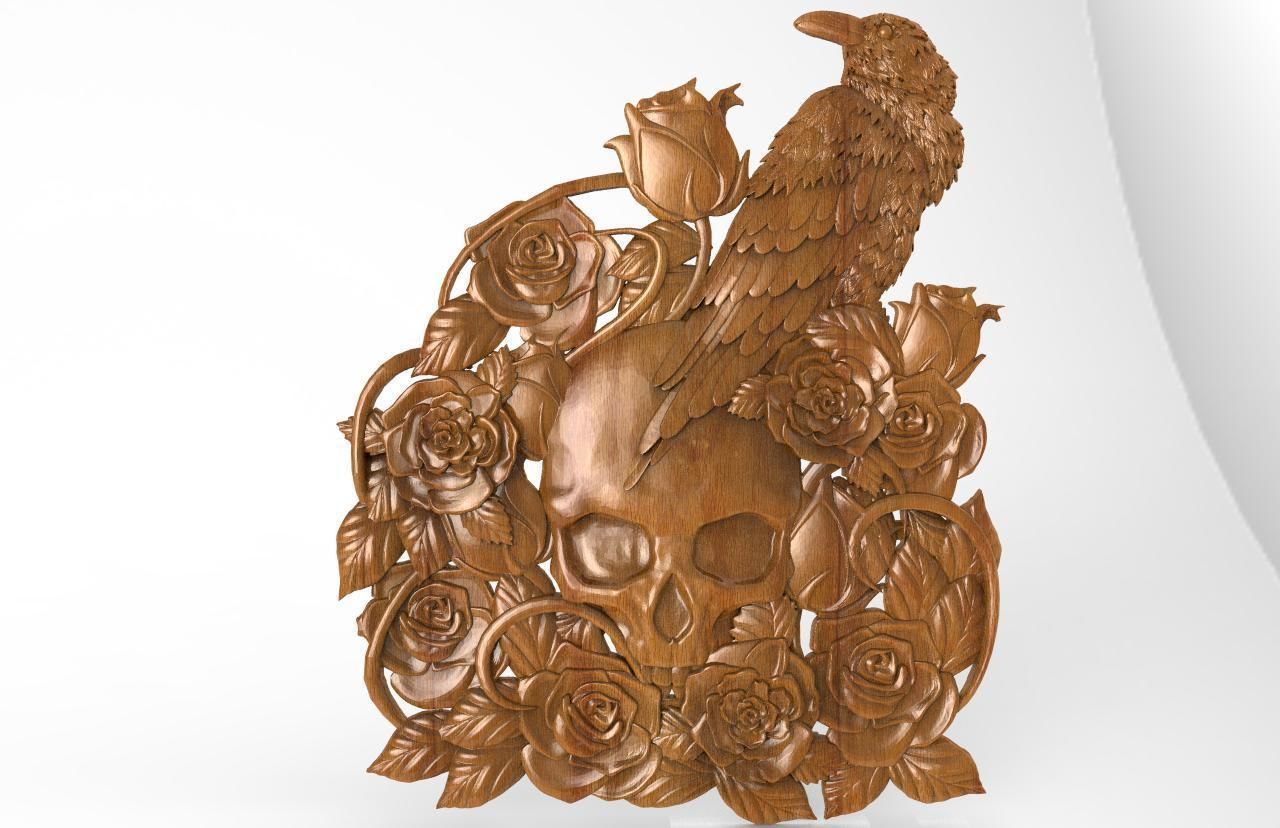 Crow and Skull CNC 3D print model_5