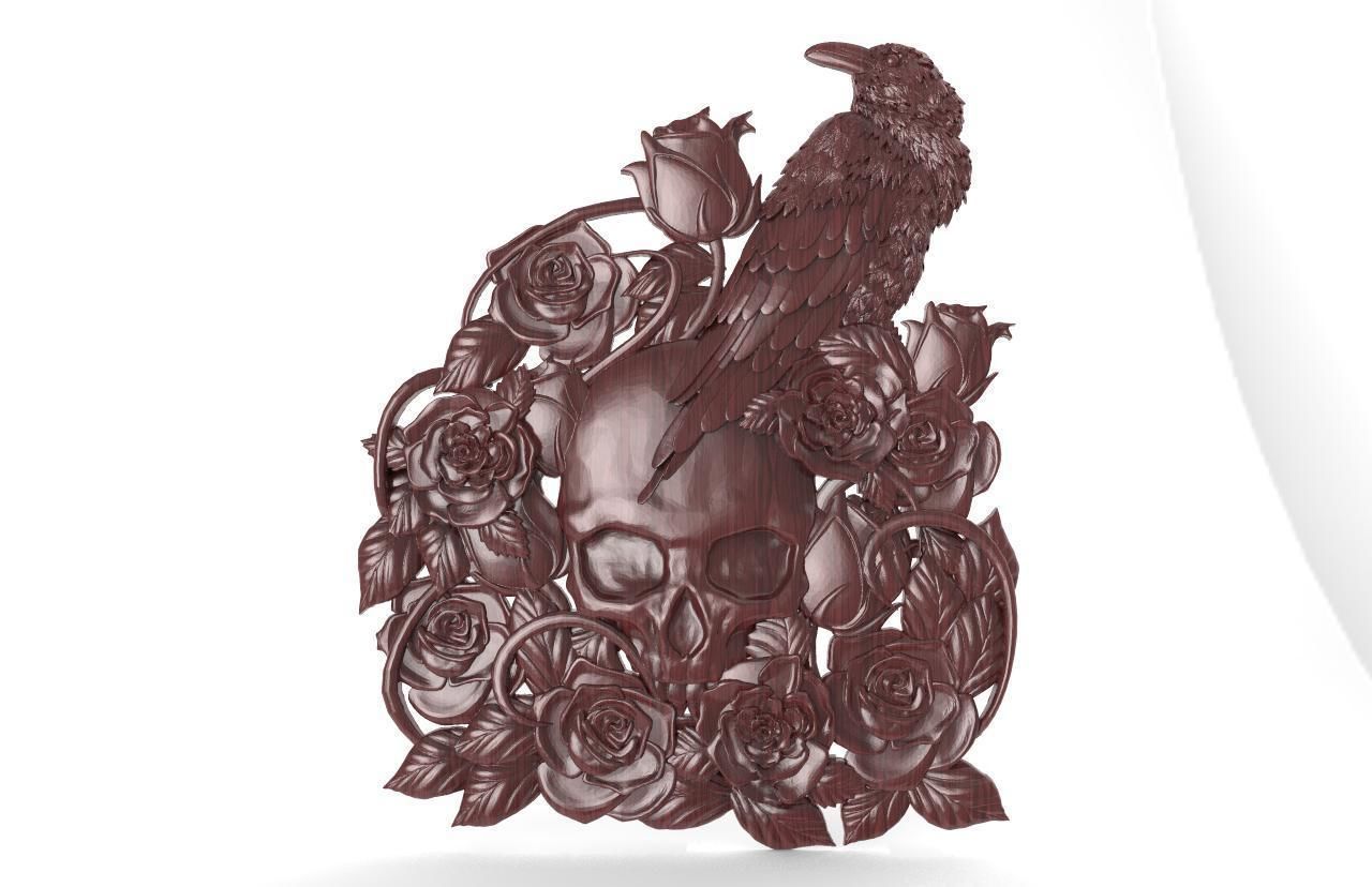 Crow and Skull CNC 3D print model_7
