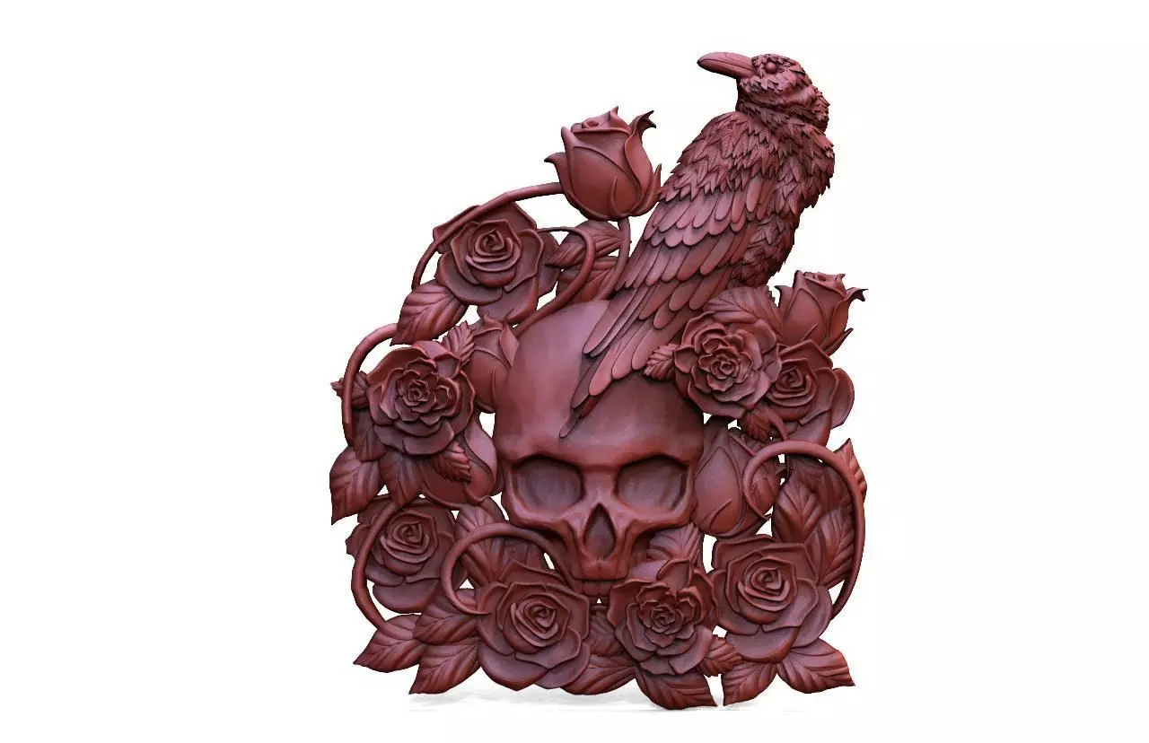 Crow and Skull CNC 3D print model_0