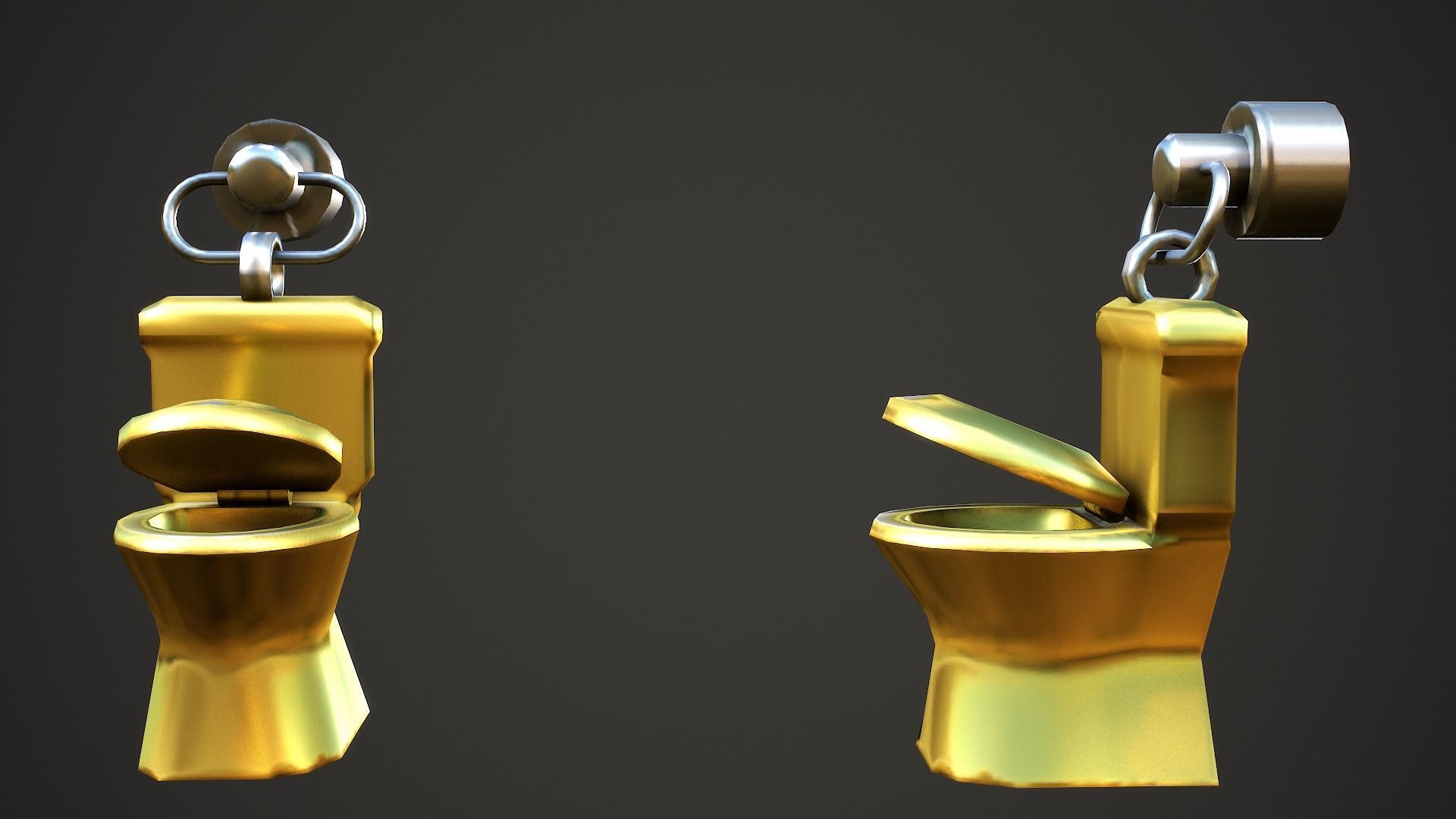 Golden Toilet Weapon Charm - Low Poly Game Ready Low-poly 3D model_3