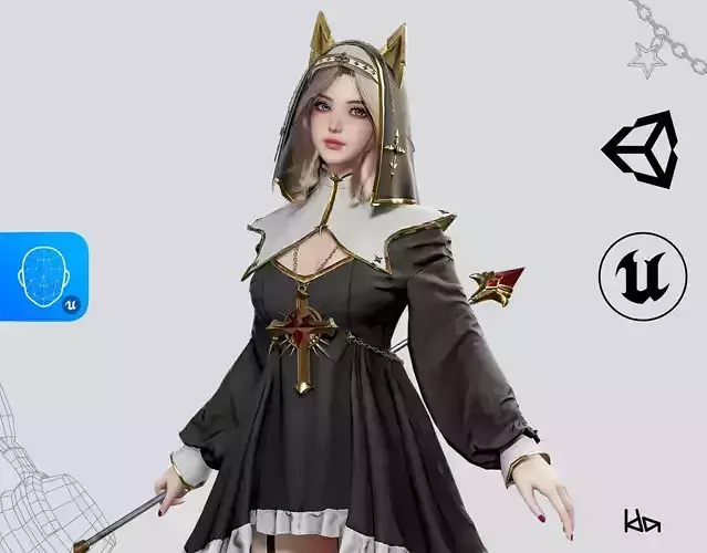 Priestess Girl -  Game Ready Low-poly 3D model