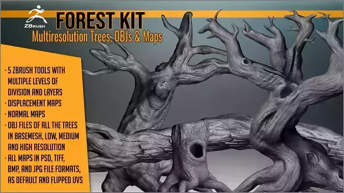 Forest Kit Multiresolution Trees OBJs and Maps  