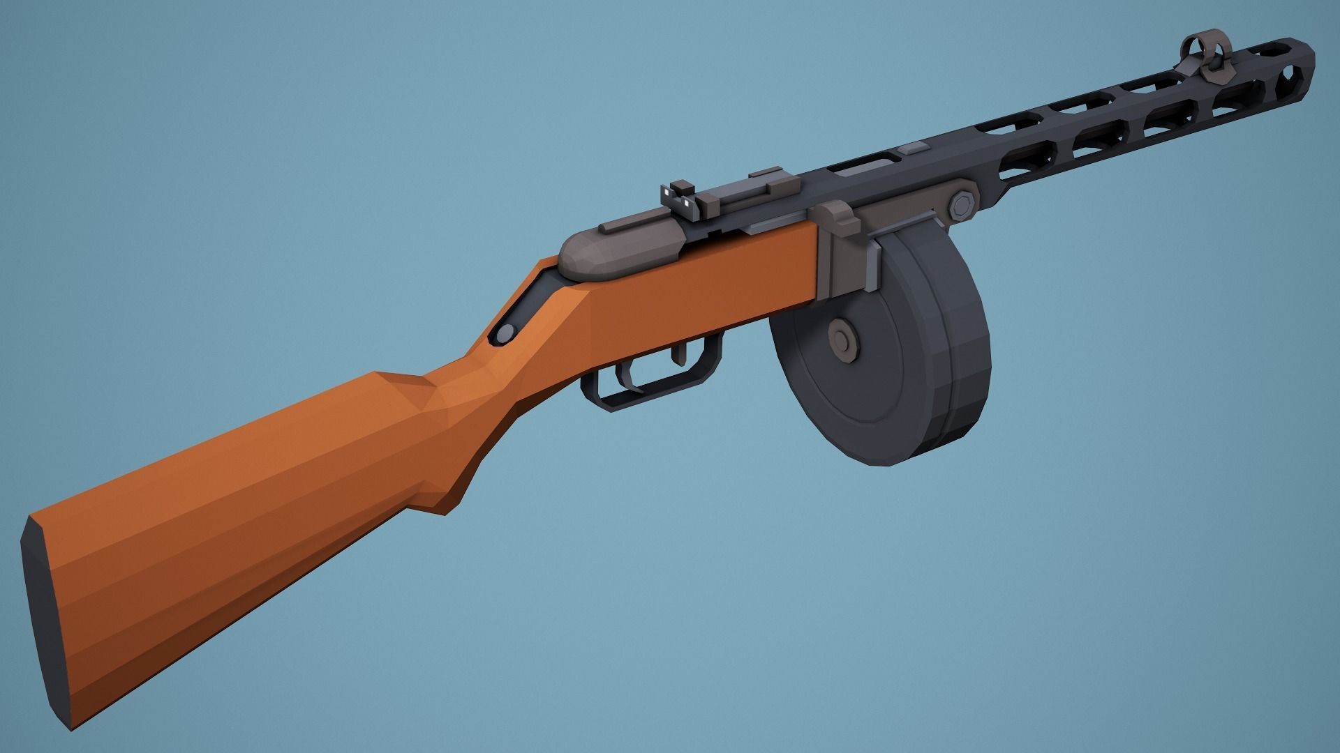 Stylized Ppsh-41 SMG Low Poly Game Ready Low-poly 3D model_3