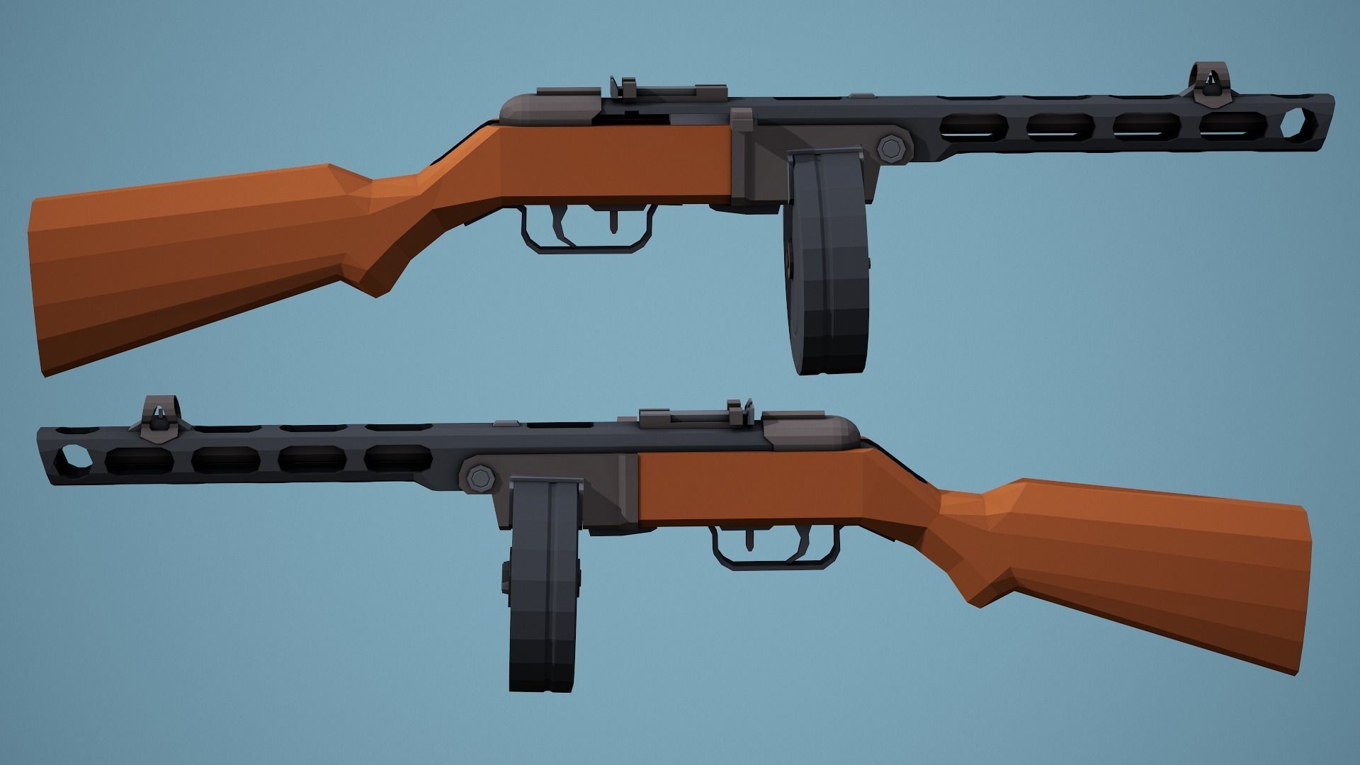Stylized Ppsh-41 SMG Low Poly Game Ready Low-poly 3D model_2