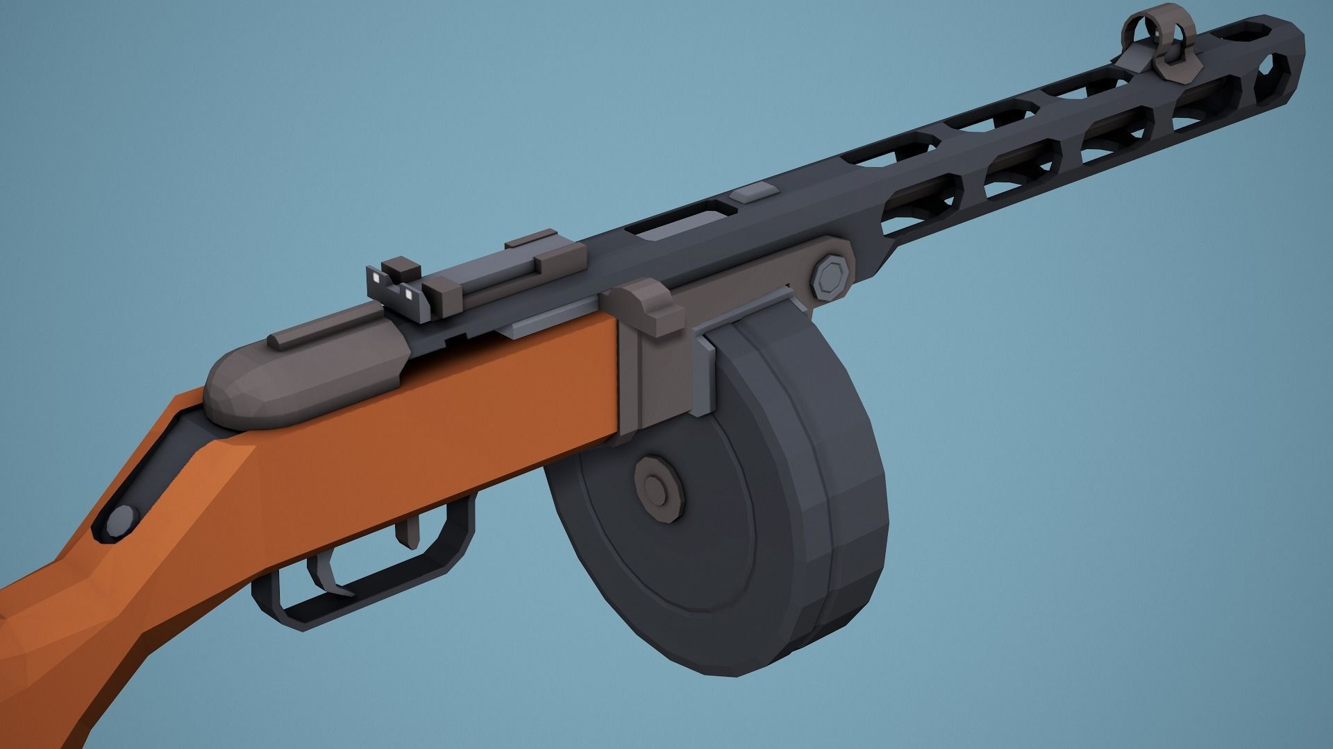 Stylized Ppsh-41 SMG Low Poly Game Ready Low-poly 3D model_6
