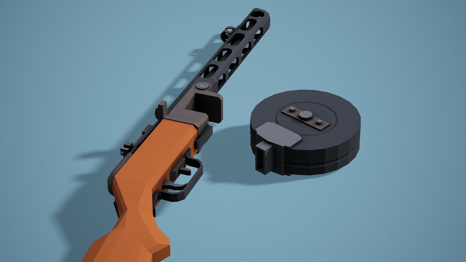 Stylized Ppsh-41 SMG Low Poly Game Ready Low-poly 3D model_12