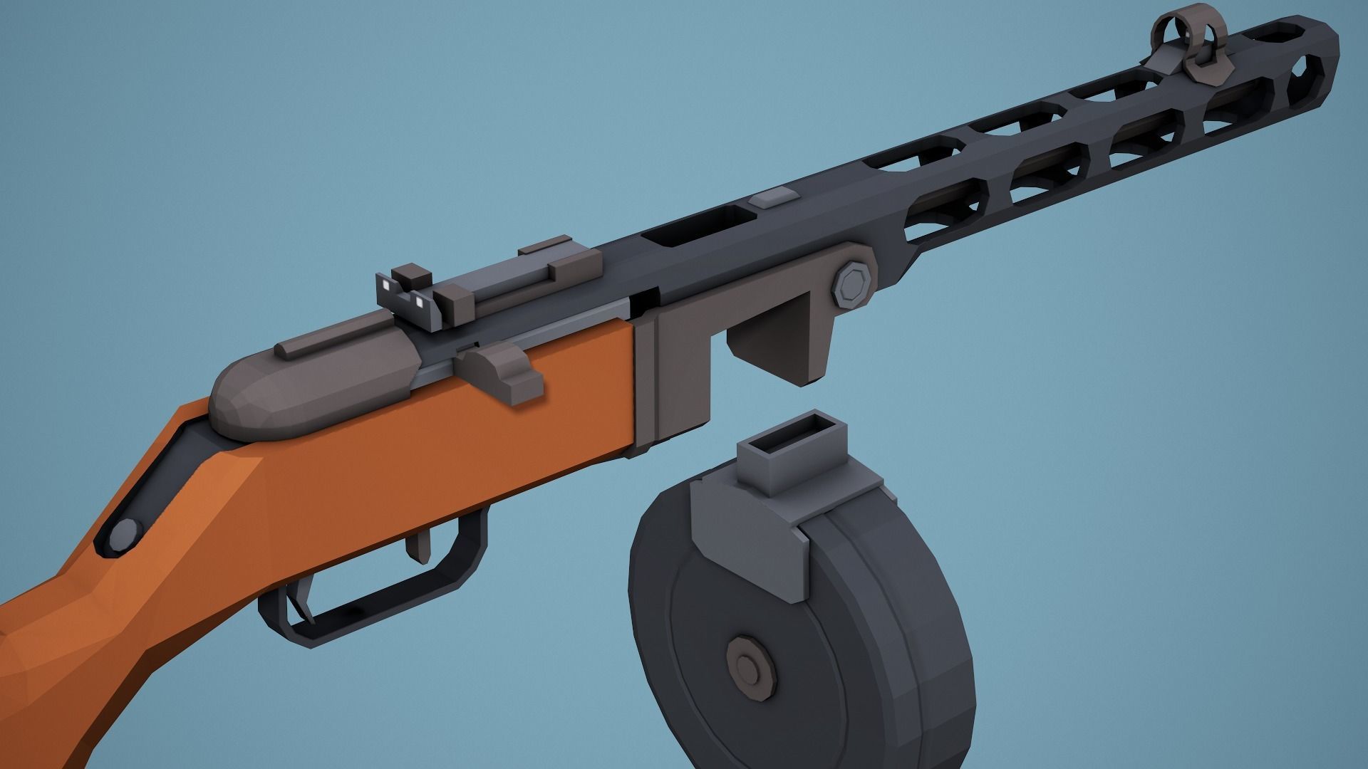 Stylized Ppsh-41 SMG Low Poly Game Ready Low-poly 3D model_8