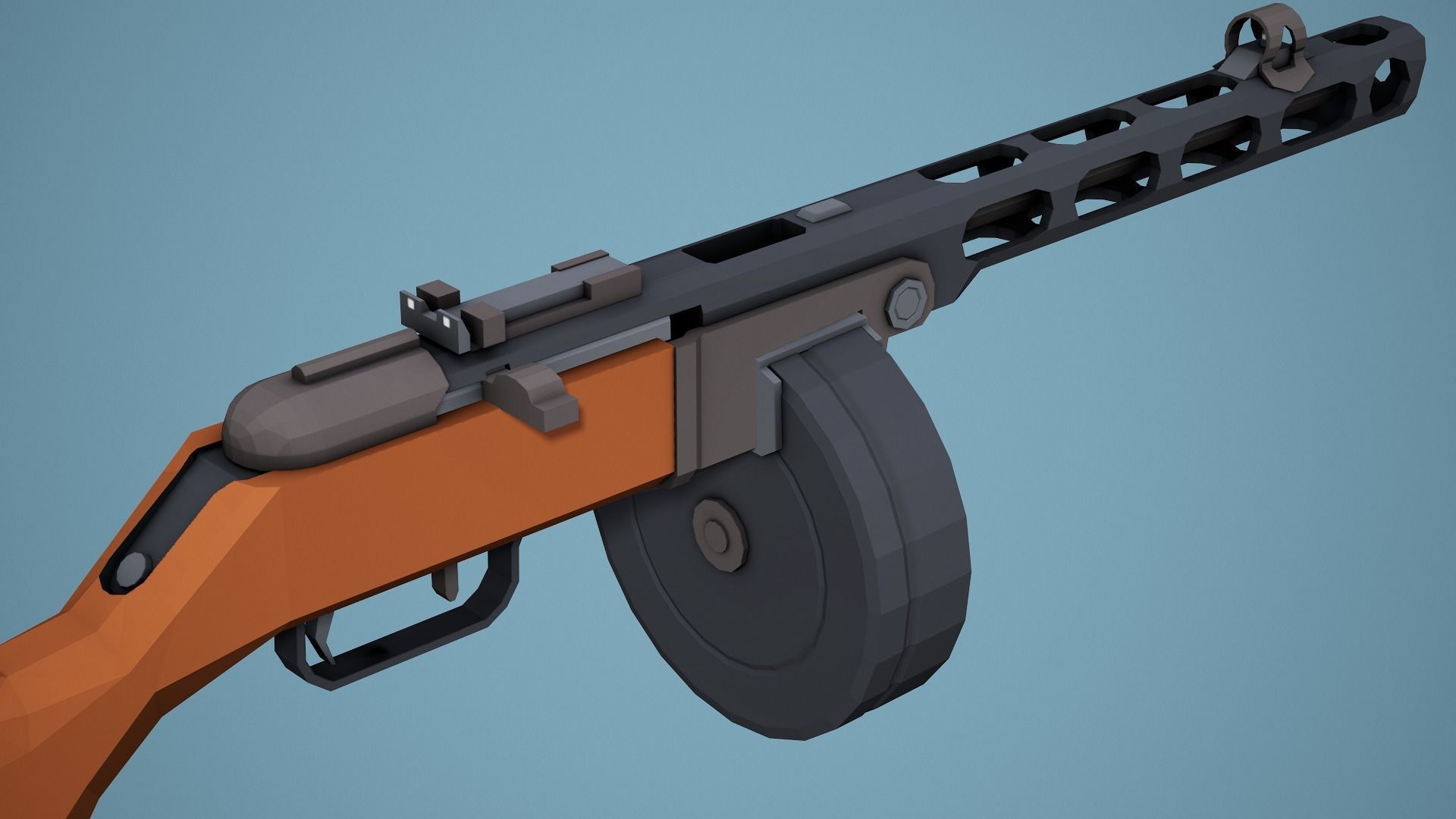 Stylized Ppsh-41 SMG Low Poly Game Ready Low-poly 3D model_7