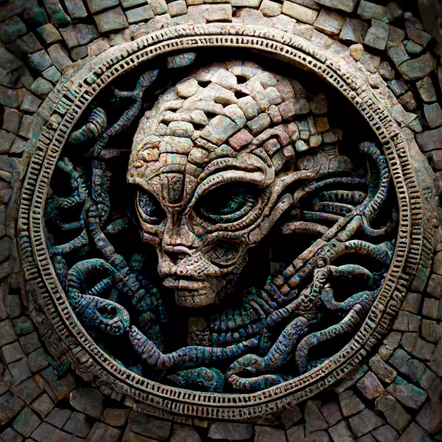3D alien snake mosaic with materials and textures Low-poly 3D model_0