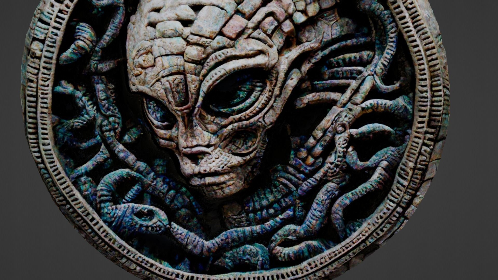 3D alien snake mosaic with materials and textures Low-poly 3D model_13
