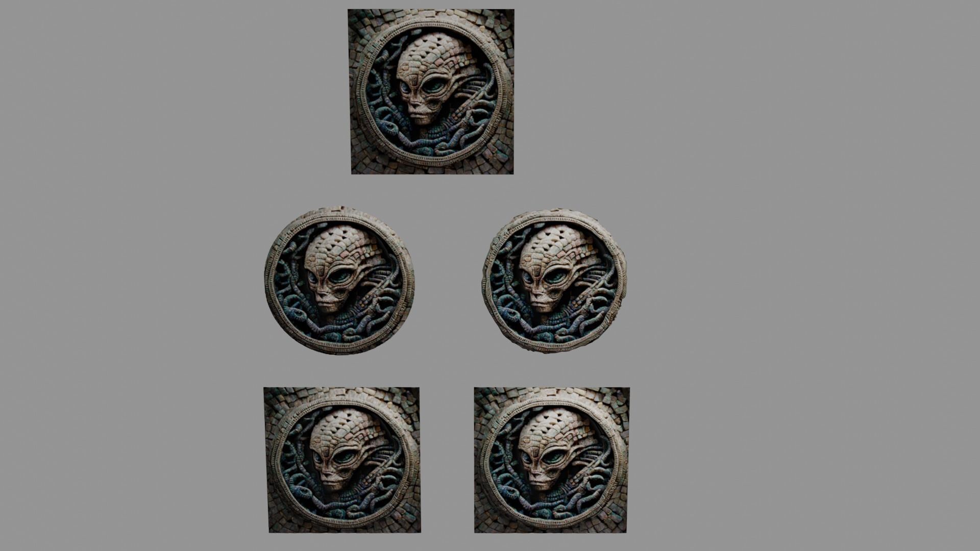 3D alien snake mosaic with materials and textures Low-poly 3D model_5