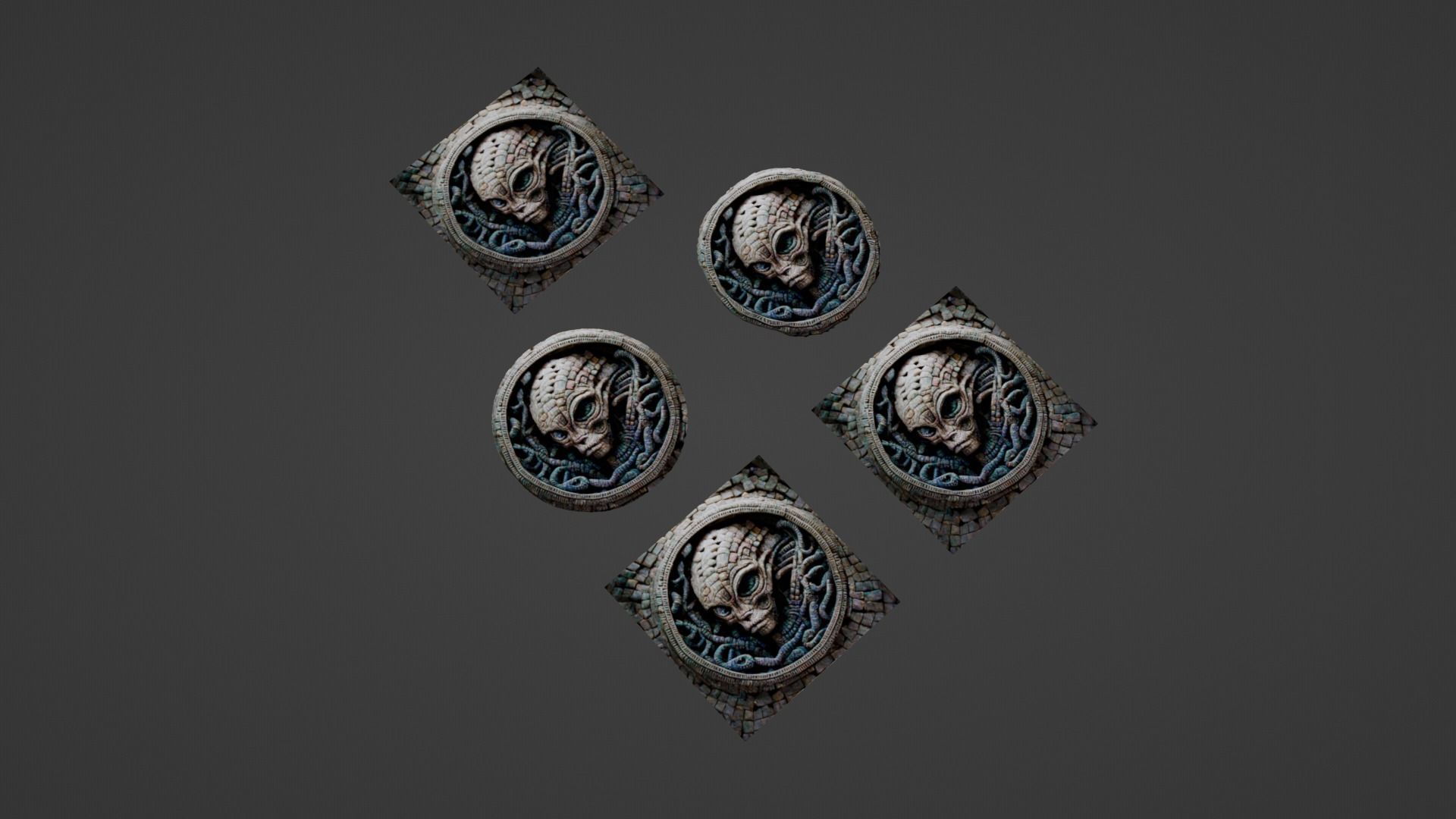 3D alien snake mosaic with materials and textures Low-poly 3D model_14