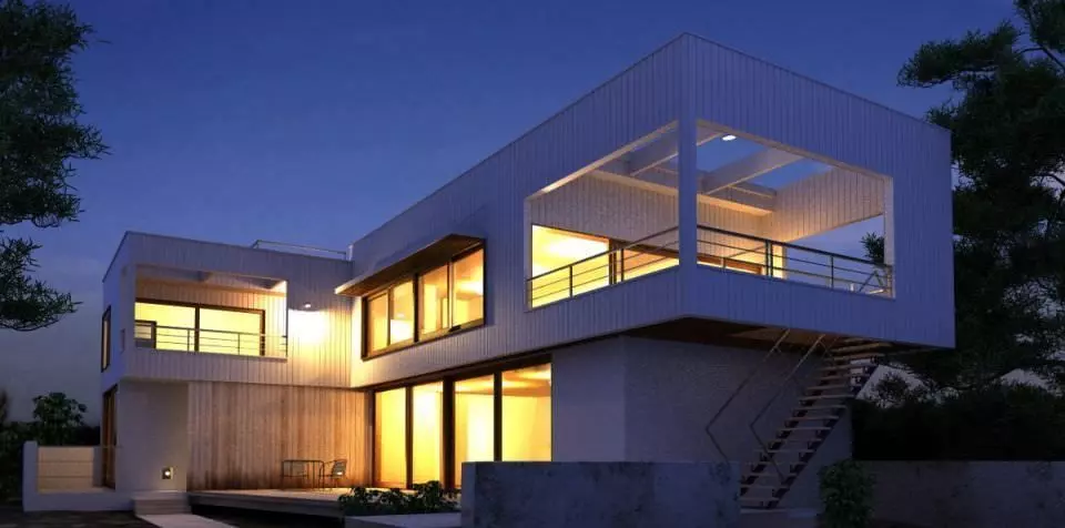 Evening Scene Of A Modern House 3D model_0