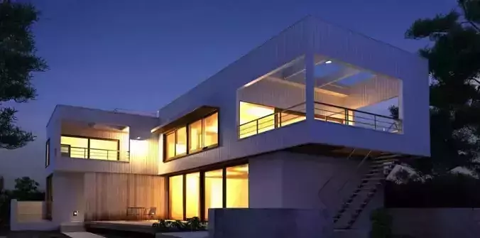Evening Scene Of A Modern House