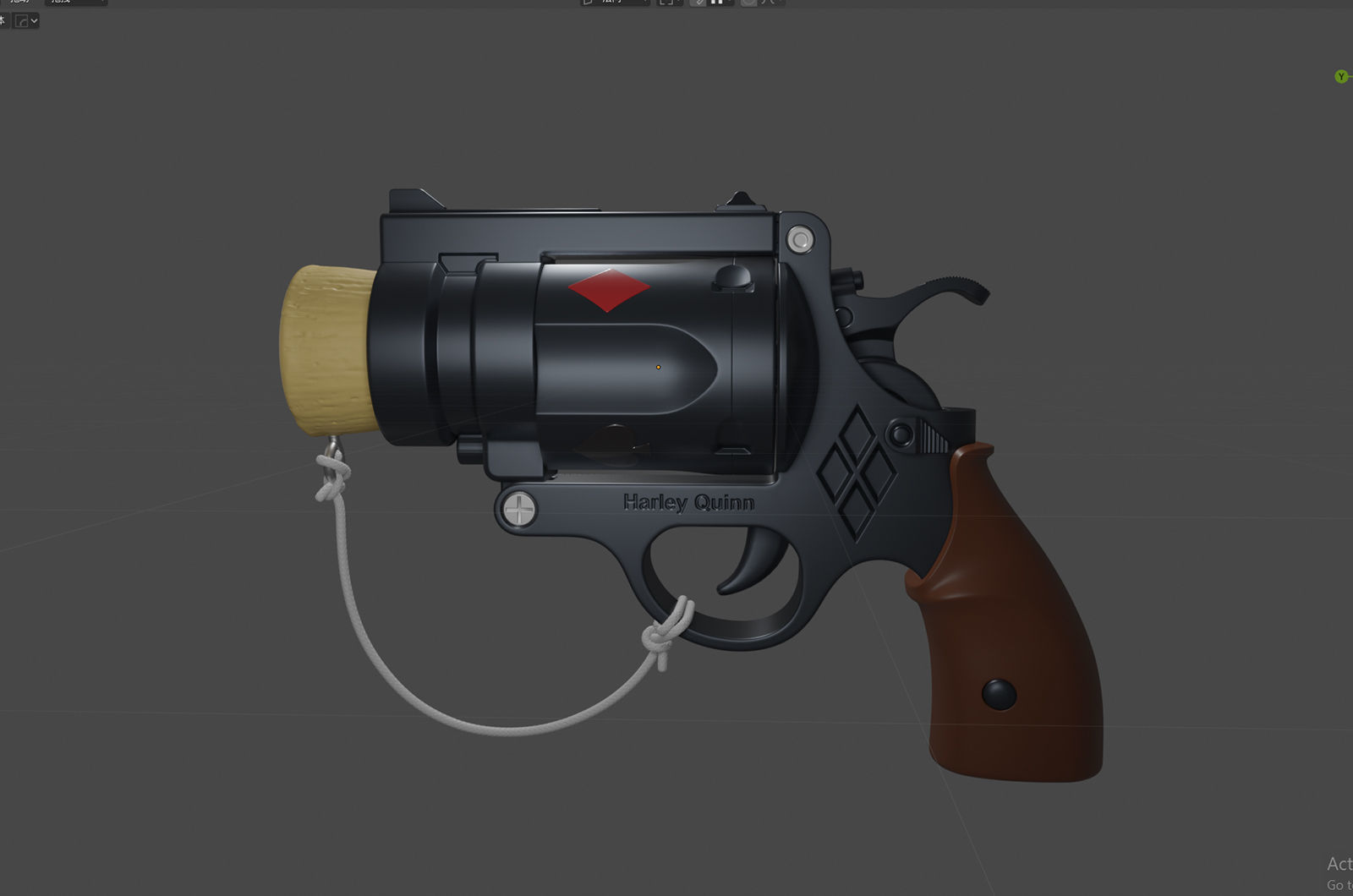 Harley Quinn Cork Pop Gun blender high model 3D model_9