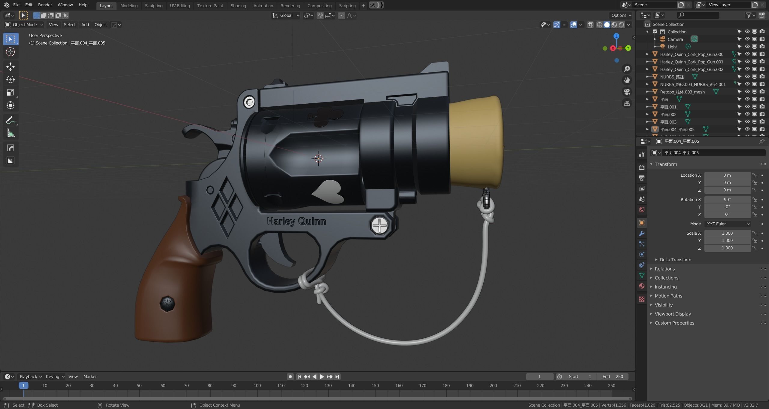 Harley Quinn Cork Pop Gun blender high model 3D model_16
