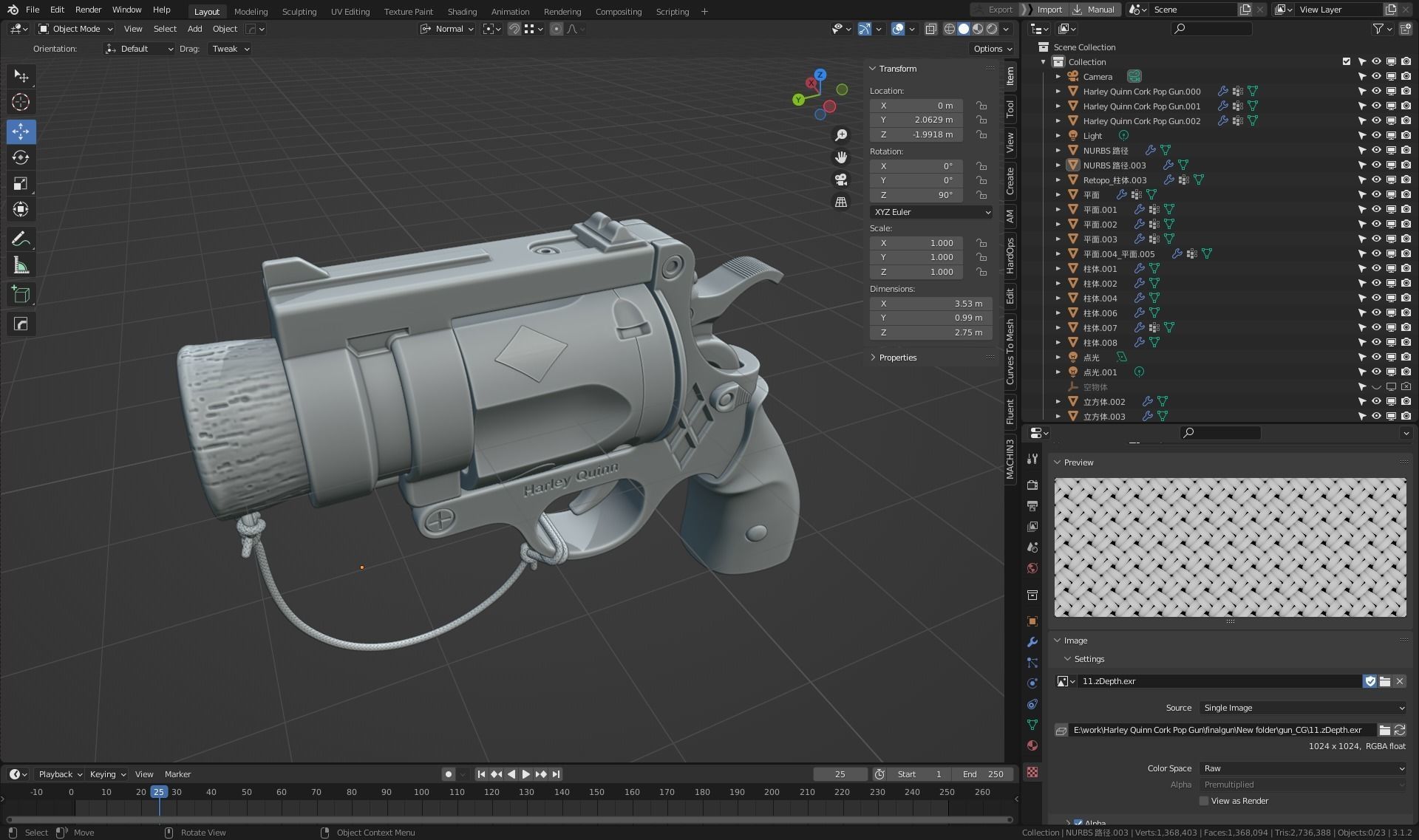 Harley Quinn Cork Pop Gun blender high model 3D model_12