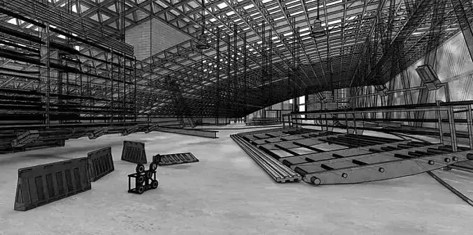 Large Industrial Space With Metal Constructions 3D model