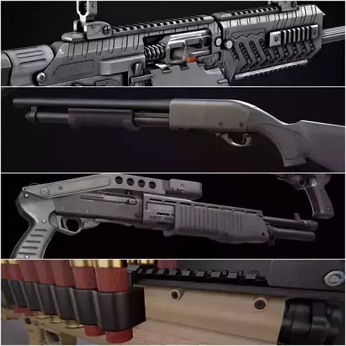Modern AAA Shotgun Pack Game Ready PBR 3D Model Collection