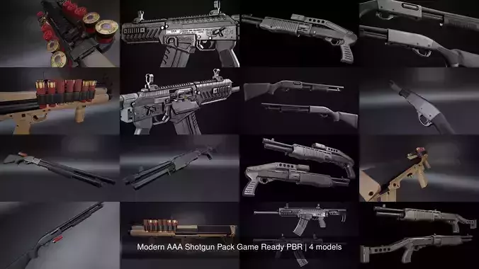 Modern AAA Shotgun Pack Game Ready PBR