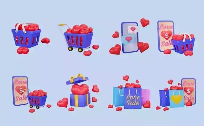 Valentines day E-commerce Low-poly 3D model