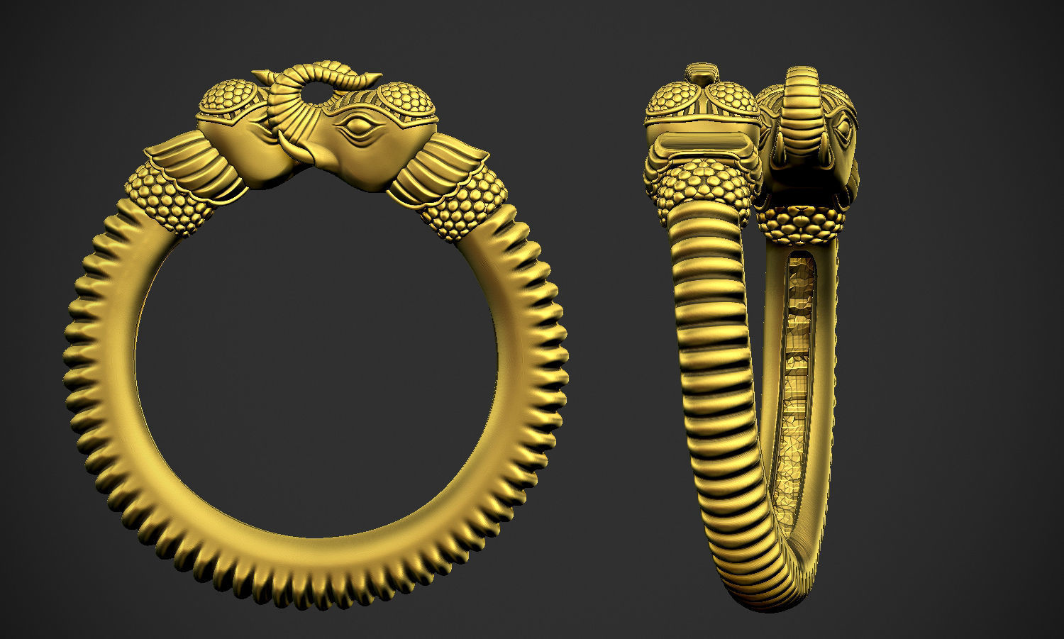 Elephant Heads Ring 3D print model_1