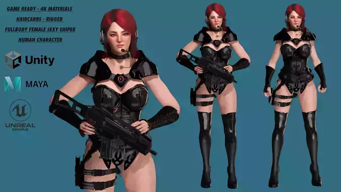 AAA 3D REALISTIC CHARACTER SEXY SNIPER - HUMAN RIG GAME READY Low-poly 3D model