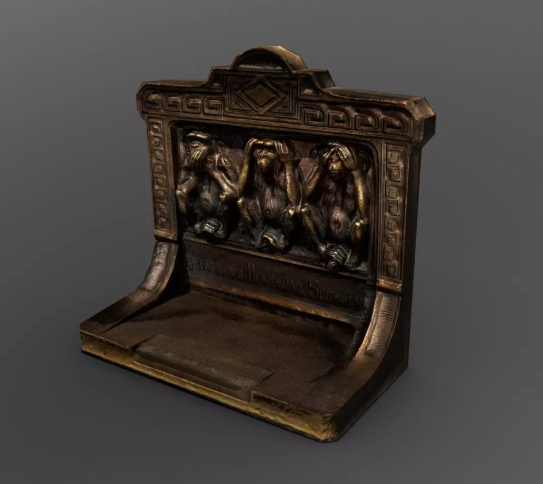 3 Monkeys Bookend See Hear Speak No Evil Low-poly 3D model
