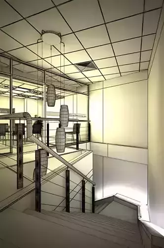 Orange Staircase Of A Restaurant