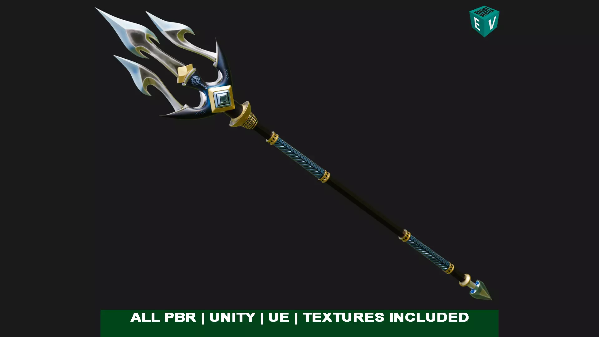 Fantasy Trident 03 All PBR Unity UE Textures Included Low-poly 3D model_0