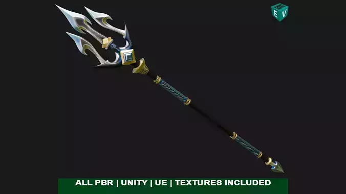 Fantasy Trident 03 All PBR Unity UE Textures Included Low-poly 3D model