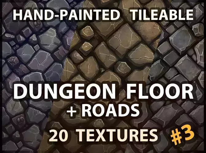 Dungeon Floor and Stone Road -20 TEXTURES -Handpainted PACK 3--