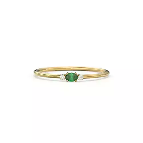 Oval Emerald Round Diamond Wedding Band Gemstone Ring