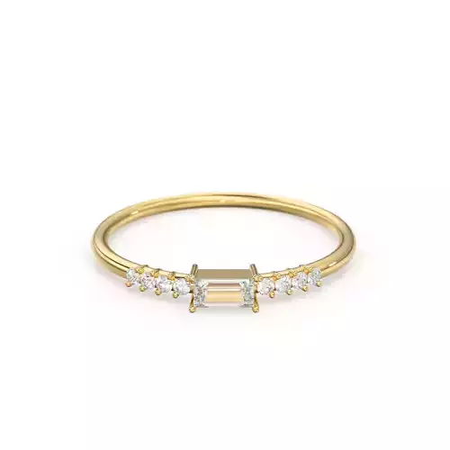 Baguette Diamond Minimalist Solitaire Gold Ring Wedding Band