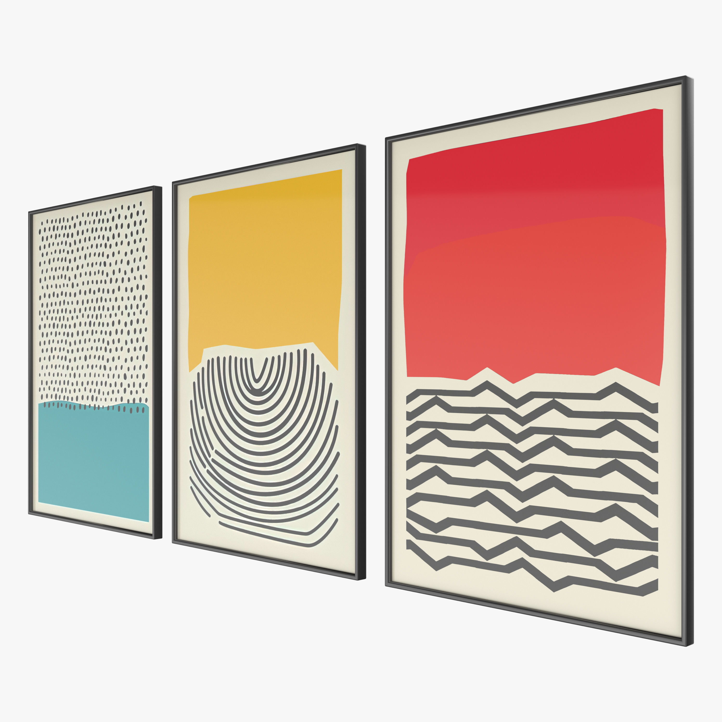 Modern Multicolored Red Blue Abstract Wall Art Canvas Paintings 3D model_2