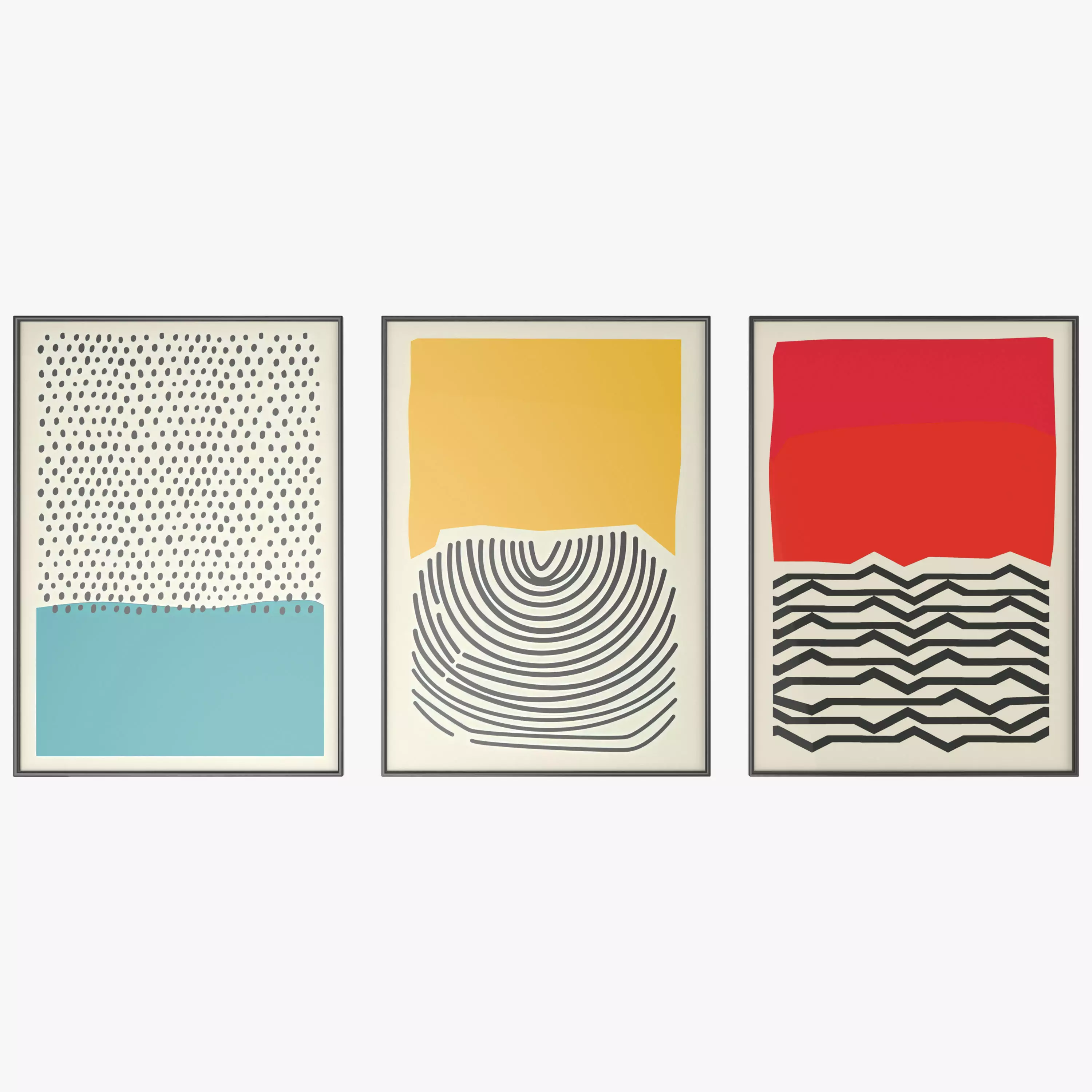 Modern Multicolored Red Blue Abstract Wall Art Canvas Paintings 3D model_0