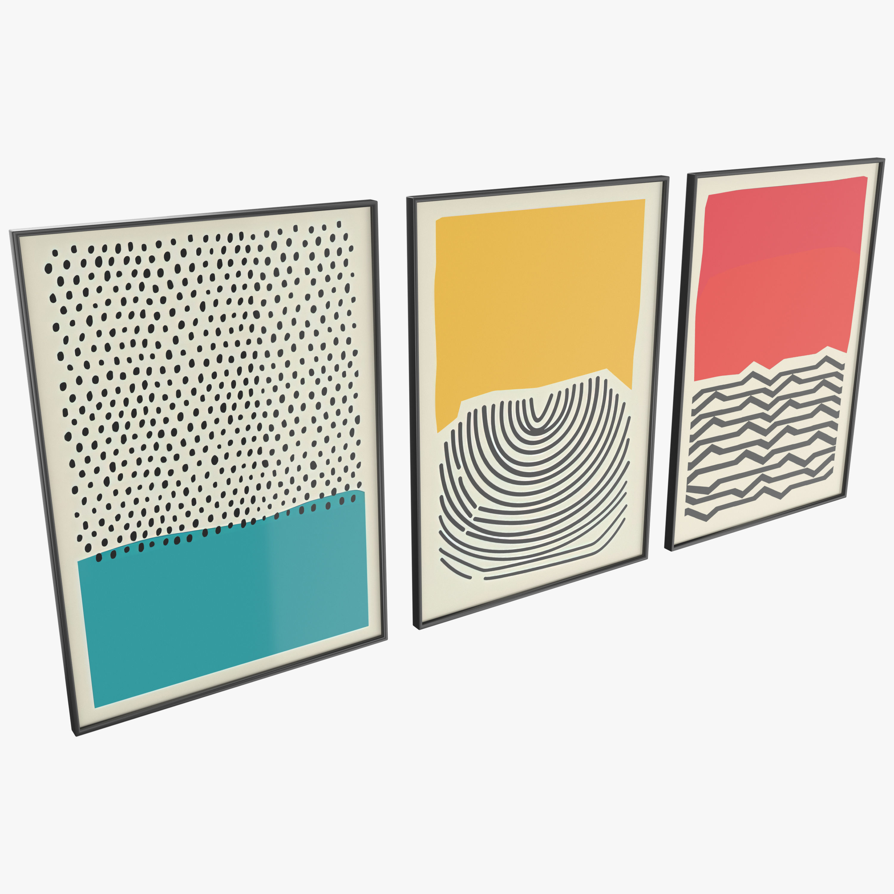 Modern Multicolored Red Blue Abstract Wall Art Canvas Paintings 3D model_3