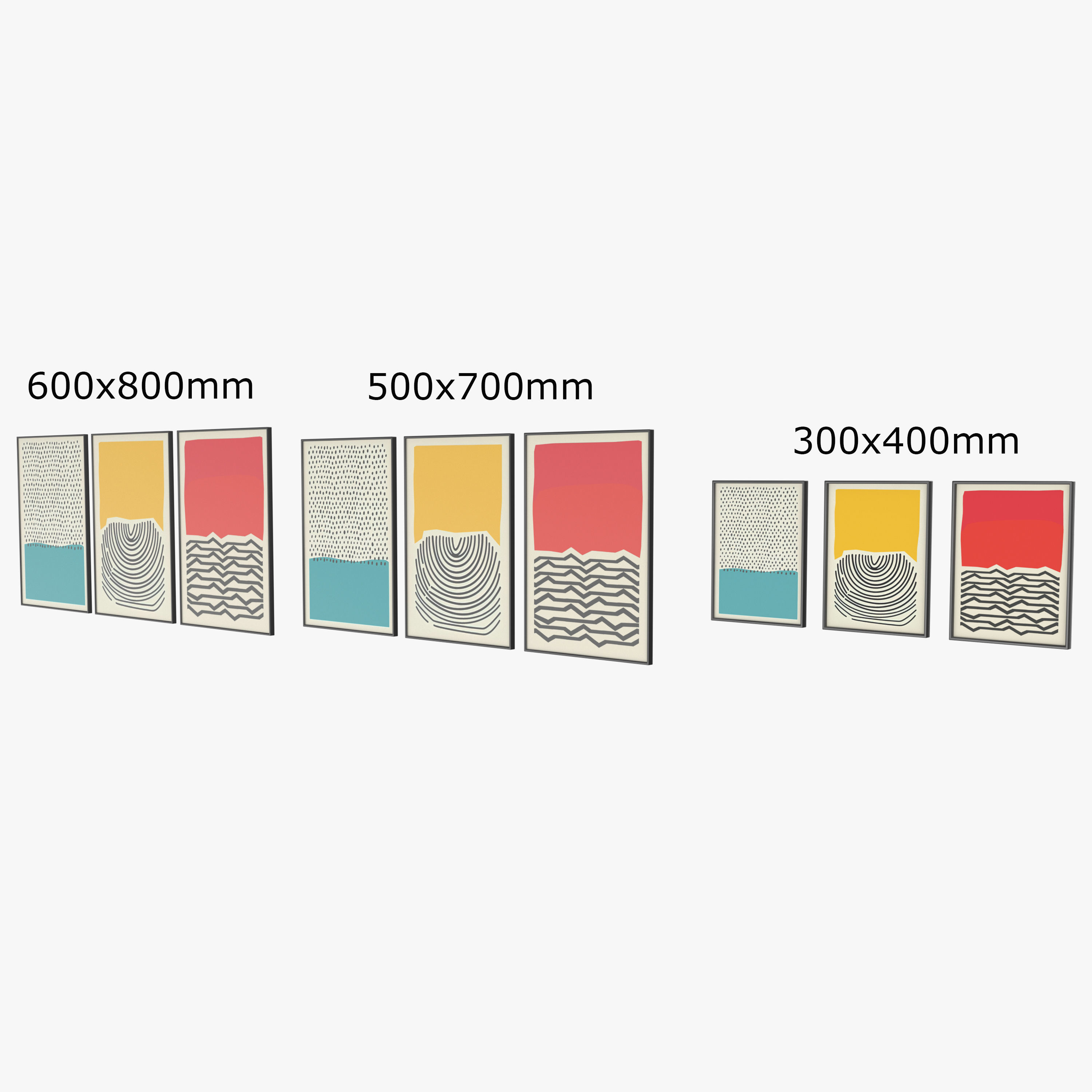 Modern Multicolored Red Blue Abstract Wall Art Canvas Paintings 3D model_1