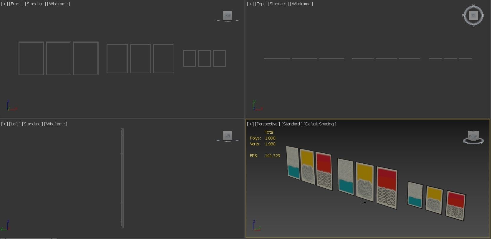 Modern Multicolored Red Blue Abstract Wall Art Canvas Paintings 3D model_8