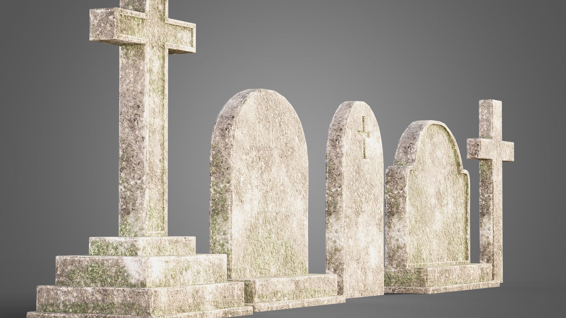 Graveyard set four gravestones Low-poly 3D model_24