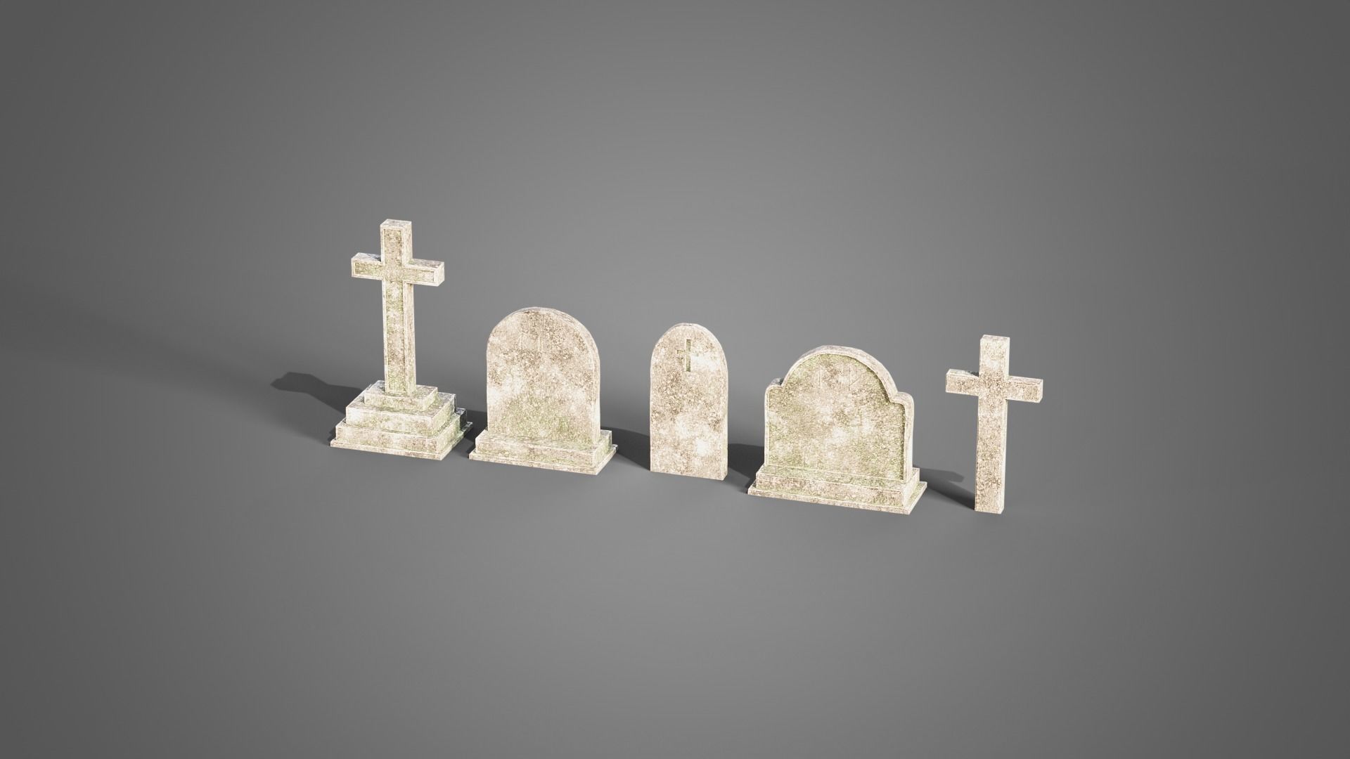 Graveyard set four gravestones Low-poly 3D model_21