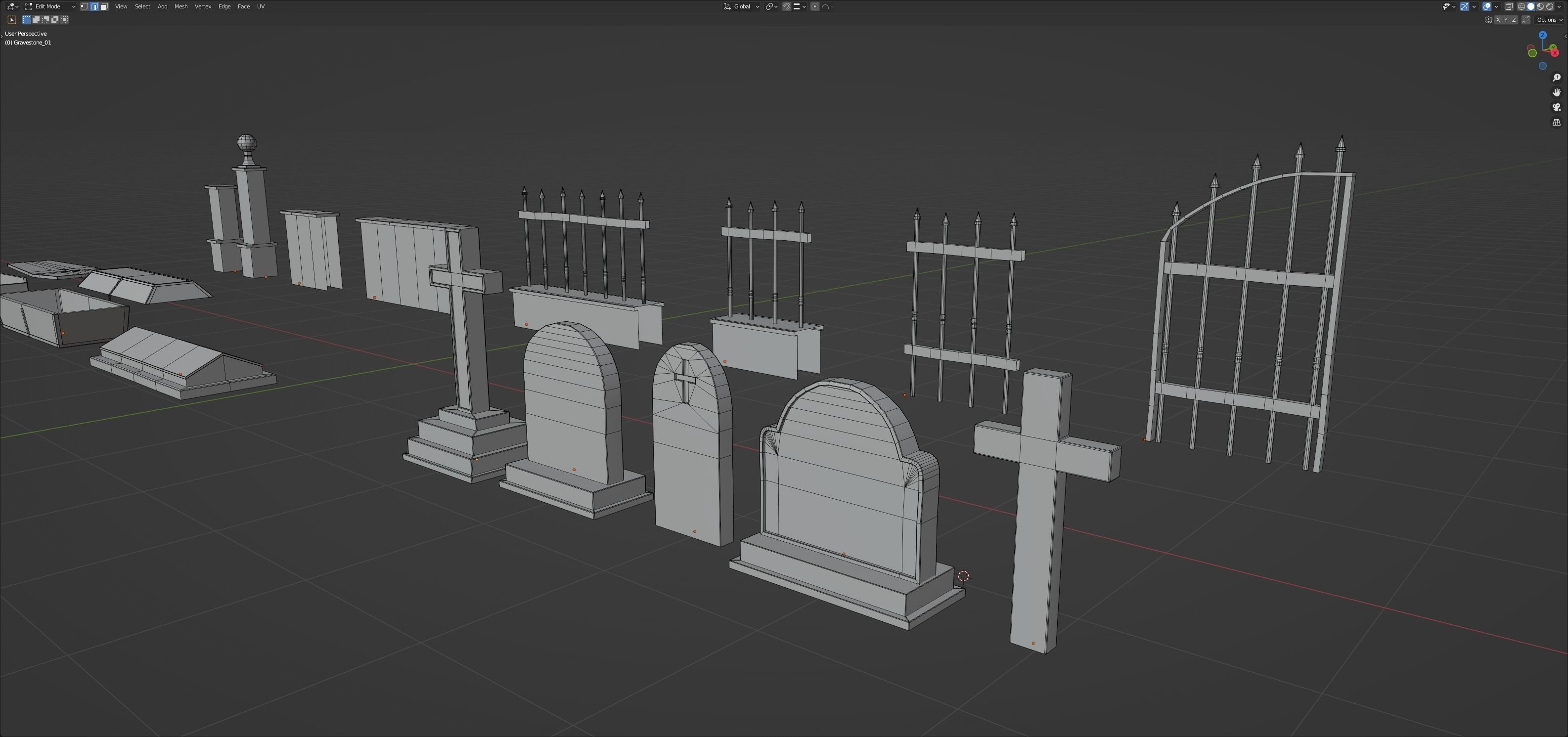 Graveyard set four gravestones Low-poly 3D model_26