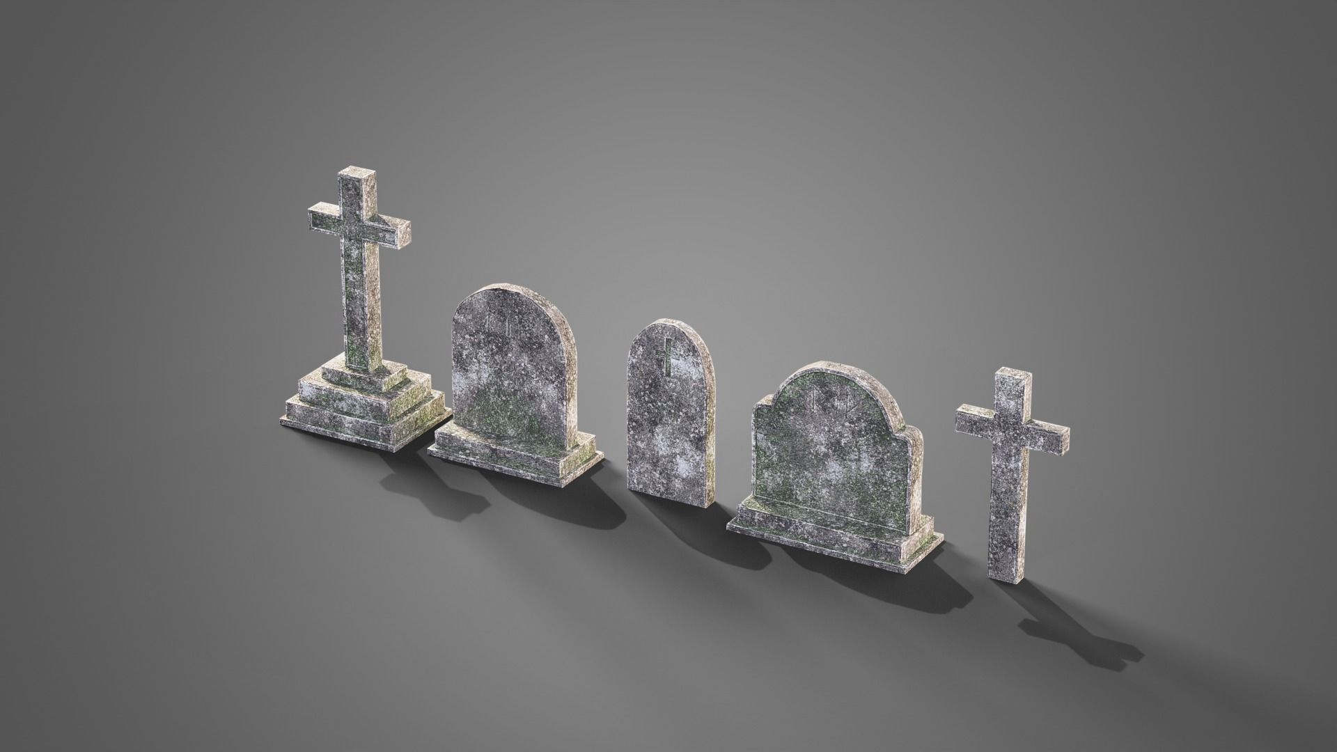 Graveyard set four gravestones Low-poly 3D model_19