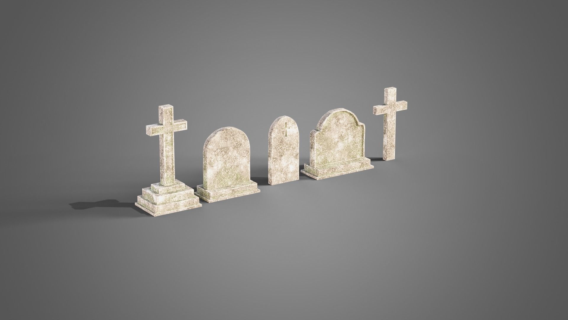 Graveyard set four gravestones Low-poly 3D model_23