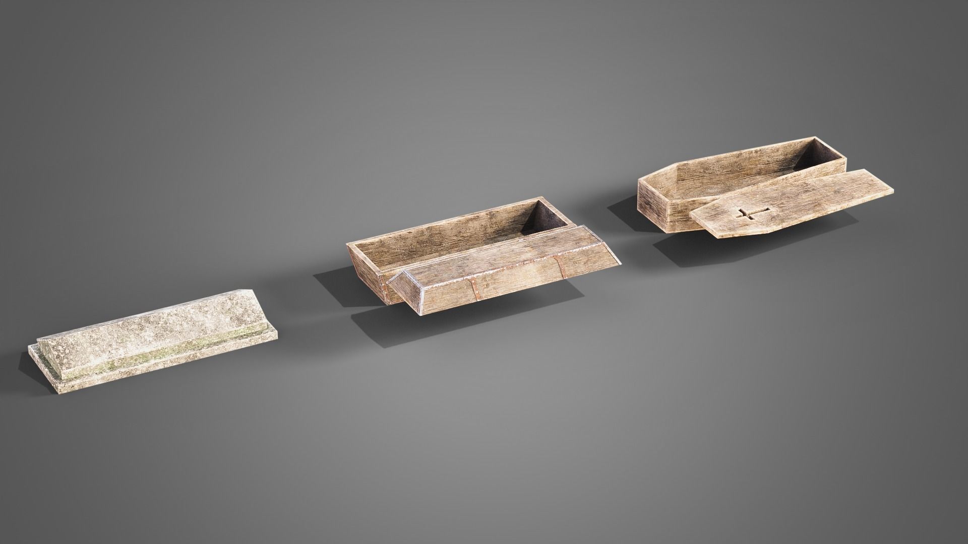 Graveyard set four gravestones Low-poly 3D model_17