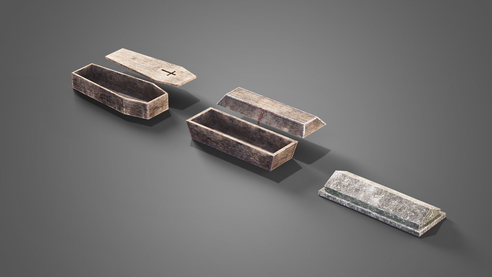 Graveyard set four gravestones Low-poly 3D model_15